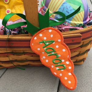 Easter Basket Name Tag, Personalized, Embroidered Carrot Easter Basket Name Tag image 3