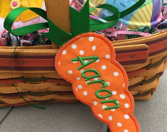 Easter Basket Tag, Carrot, Personalized, Embroidered, Appliqué