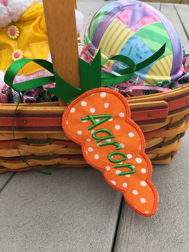 Easter Basket Name Tag, Personalized, Embroidered Carrot Easter Basket Name Tag image 3