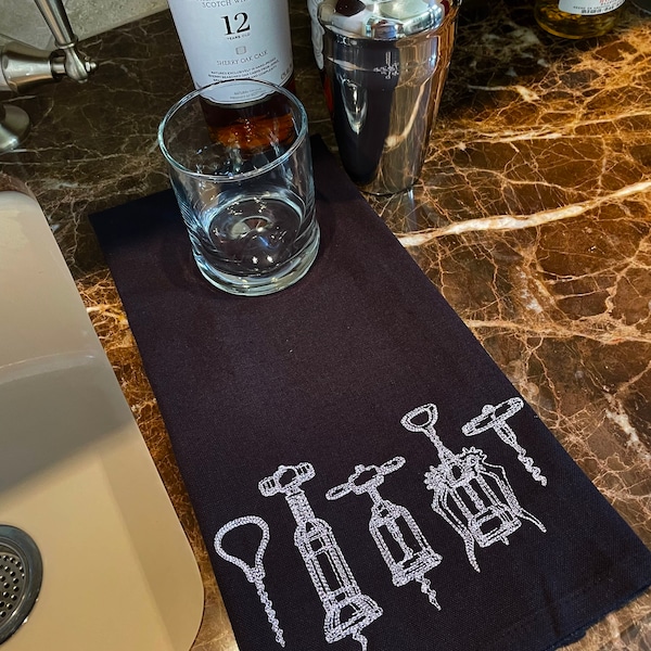 Embroidered Black Woven Bar Towel