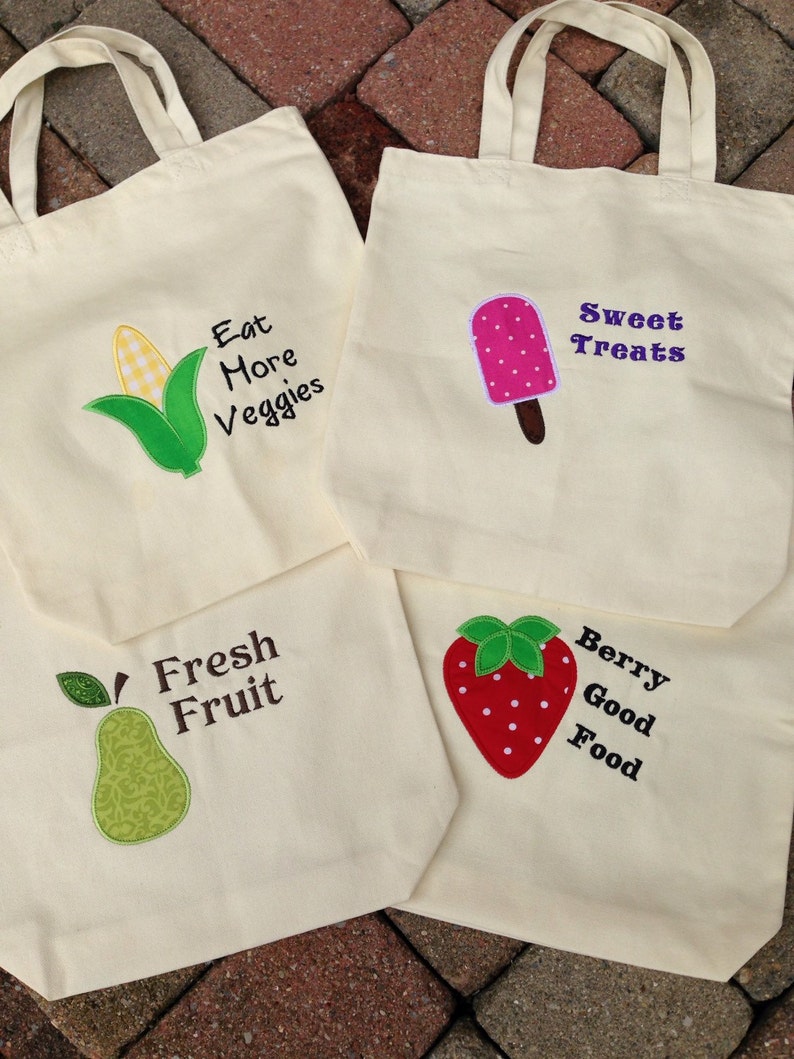 Reusable Grocery Bag with Embroidered Pear Appliqué Etsy