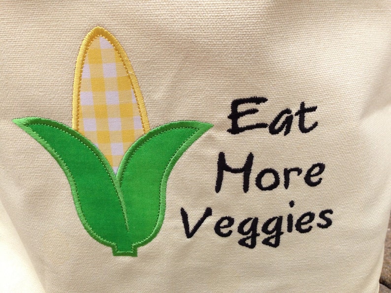 Reusable Grocery Bag with Embroidered Corn Appliqué Etsy