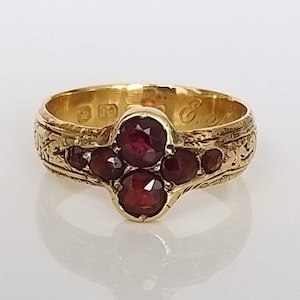 Antique 1879 Victorian Garnet Solid Gold Ring - Anniversary Gift, Engagement Present For Wife or Christmas Gifts