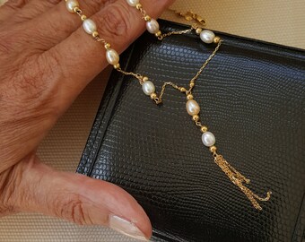 Vintage gouden zoetwaterparelketting
