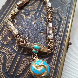 Antique 1839 Georgian Gold & Turquoise Bracelet with Engraved Links -Memorial Locket -  Anniversary Gift, Birthday Present, Statement