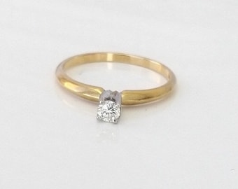 Vintage Diamond Solitaire Unique High Setting Solid Gold Ring - Anniversary Present, Engagement Gift or Wife Birthday Surprise or Girlfriend