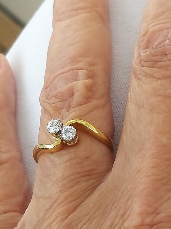 Vintage Diamond Cross over Ring 18ct Solid Gold Ring Anniversary