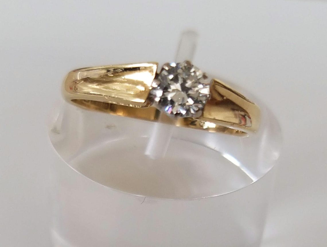 Vintage Solitaire Diamond Ring Gold & Platinum Band Substantial Gold ...