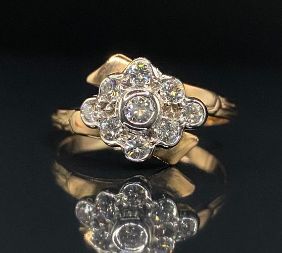 Diamond Nine Stone Cluster Ring in Solid Yellow Gold Wedding