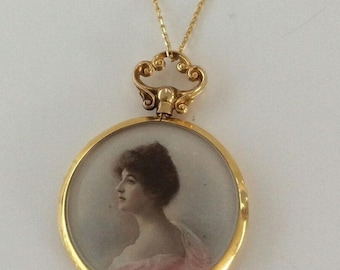Antiek 1914 massief goud geglazuurd medaillon en gouden ketting - formaat wijzigen, taxaties en lay-out beschikbaar