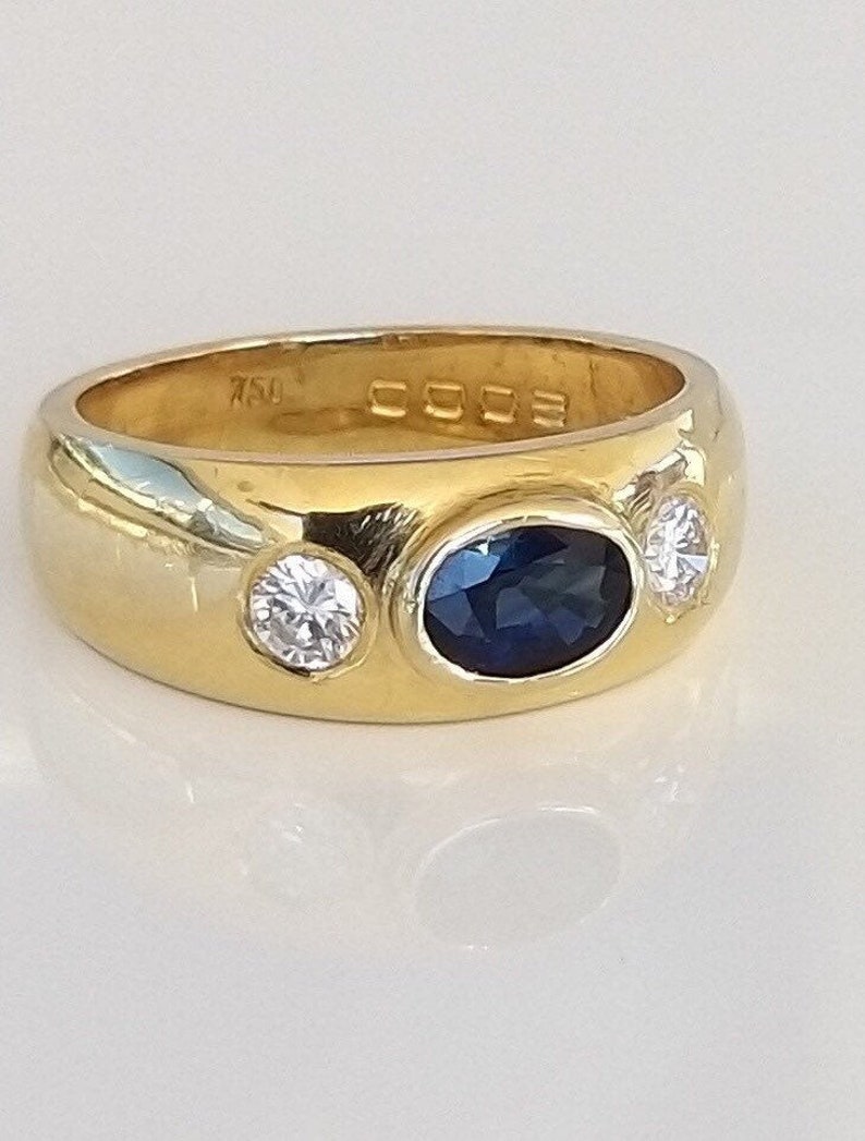 Vintage Gypsy Sapphire & Brilliant Cut Diamond 18ct Gold Ring | Etsy