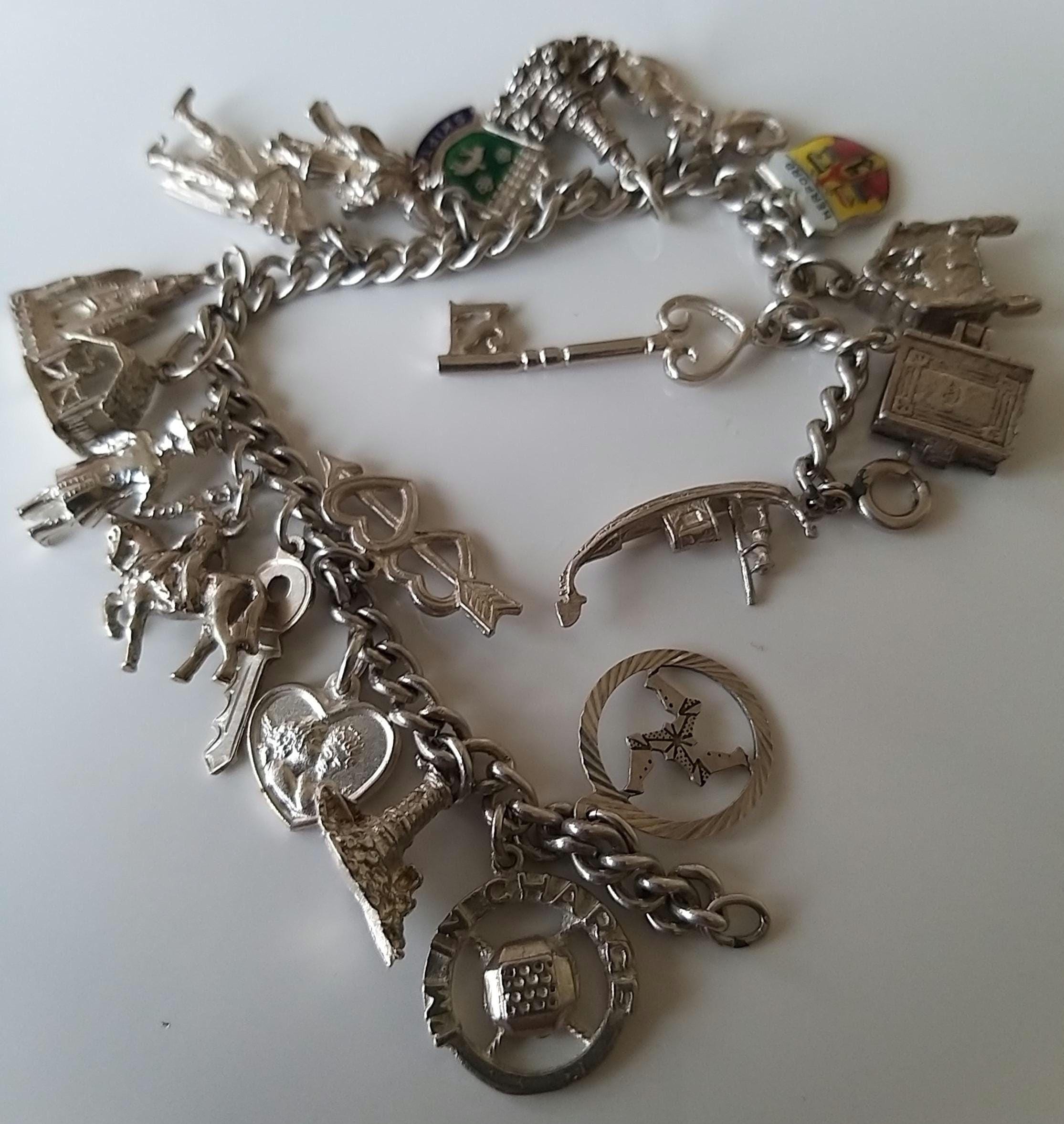 ヴィンテージ シルバー チャーム ブレスレット 1960年代 20個の 