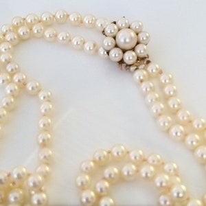 Antique Cream Cultured Pearl Two-Row Necklace with Solid Gold Clasp - Anniversary Present, Engagement Gift or Birthday Surprise for Wife