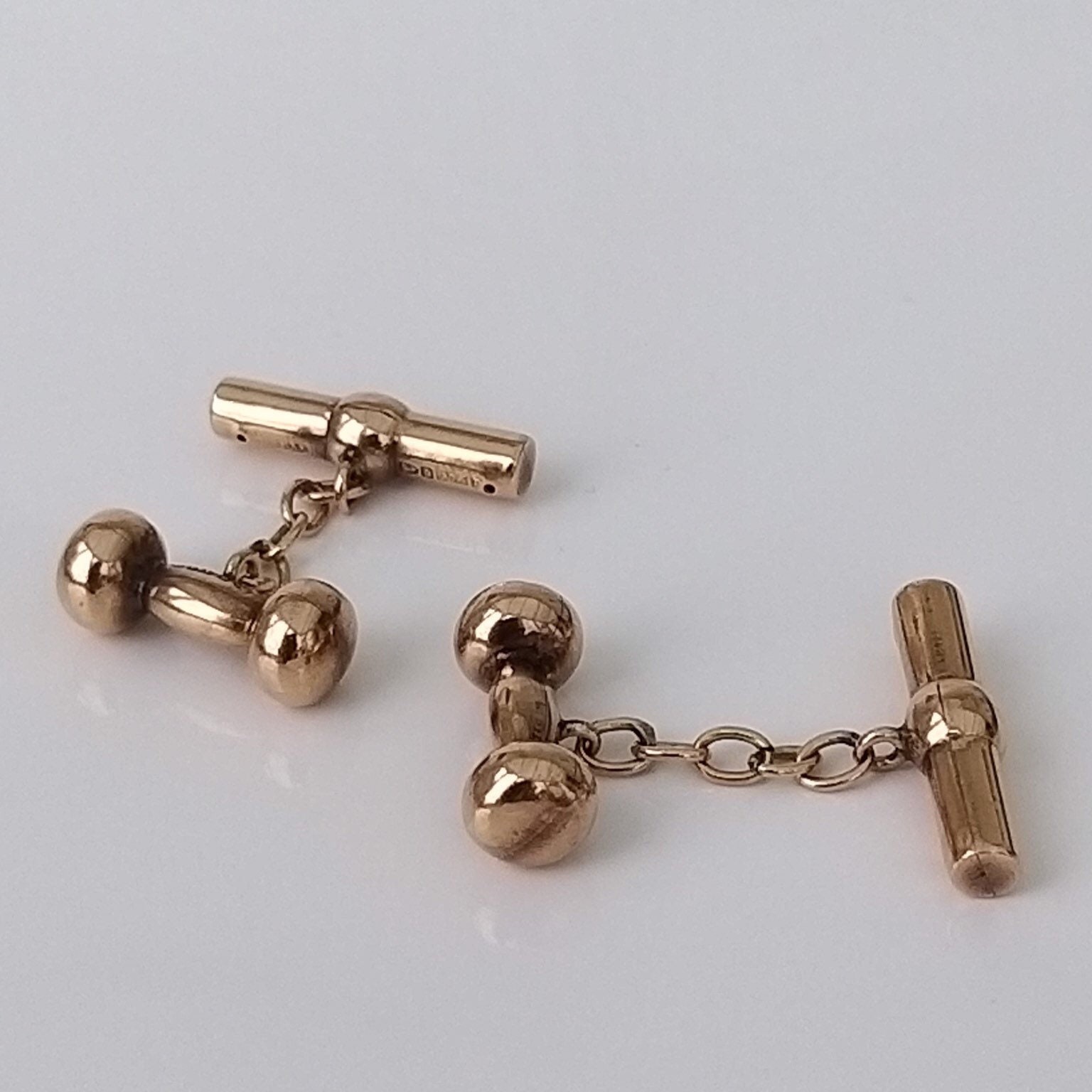 Boutons De Manchette Anciens En Or 14k - Couleur Doré Et Argenté, Occasion, Référence 885-3