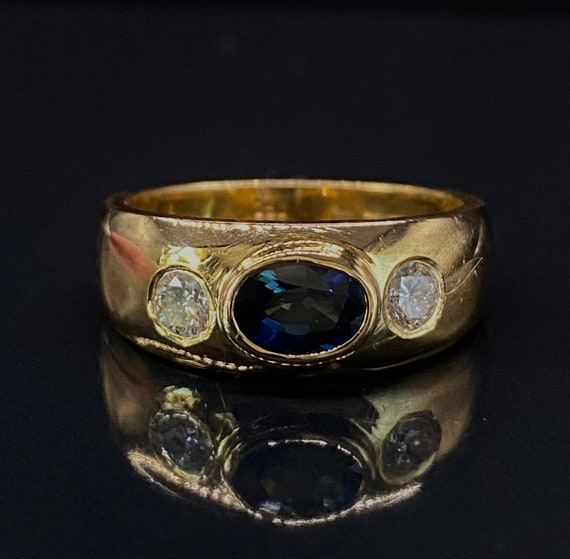 Vintage Gypsy Sapphire & Brilliant Cut Diamond Solid Gold Ring | Etsy