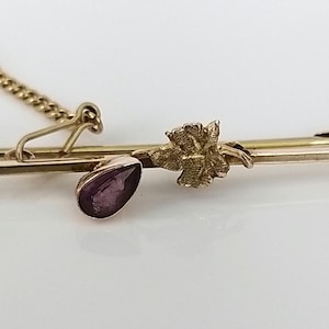 Antique Art Nouveau Gold Bar Brooch Amethyst Birthday or Anniversary Gift, Engagement Present for Wife, Girlfriend