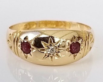 Antiguo 1897 victoriano gitano diamante y granate anillo de oro sólido -regalo de boda, regalo de aniversario, compromiso, novia esposa, cumpleaños