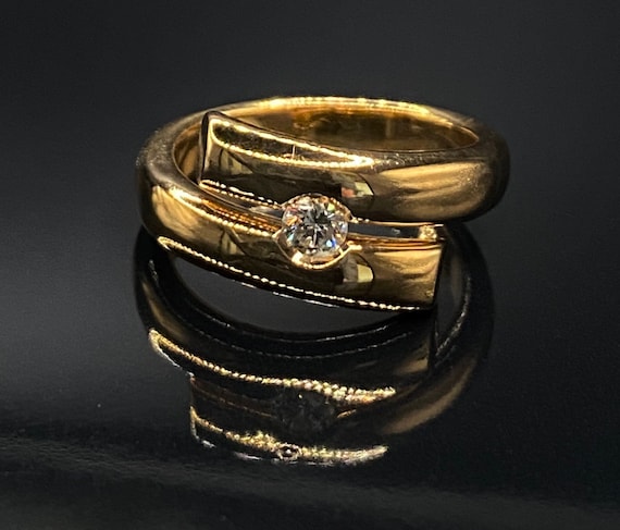 14K Real Solid Gold Eyelash Turquoise Stone Long Bar Ring for Women