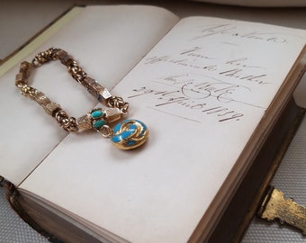 Antik 1839 Georgisches Gold & Türkis Armband mit gravierten Gliedern - Jubiläumsgeschenk, Geburtstagsgeschenk, Statement Weihnachten Geschenkidee