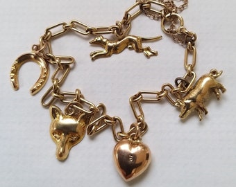 Antique Solid Gold Charm Bracelet - Anniversary Gift or Engagement present Birthday Surprise