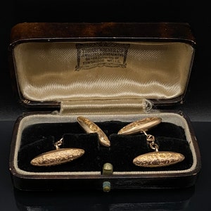Antique Victorian Engraved Gold Cuff links with Original Box- Anniversary, Engagement Gift or Birthday Surprise, Wife Christmas Gift Ideas