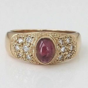 Vintage Granat & Diamant Massivgold Ring, Geburtstagsüberraschung, Jubiläumsgeschenk oder Verlobungsgeschenk für Braut, Frau oder Freundin zum Geburtstag