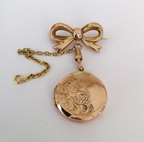 Antique  Solid Gold Locket Brooch - Anniversary Gift, Wedding Engagement, Wife Surprise Birthday,