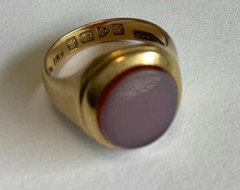 Antique 18ct Gold Signet Ring Carnelian Stone 1908 Edward Vaughton Maker Chester Hallmarks  Anniversary
