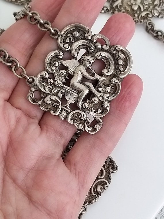 Antique Victorian Solid Silver Ladies Cherub Belt… - image 2