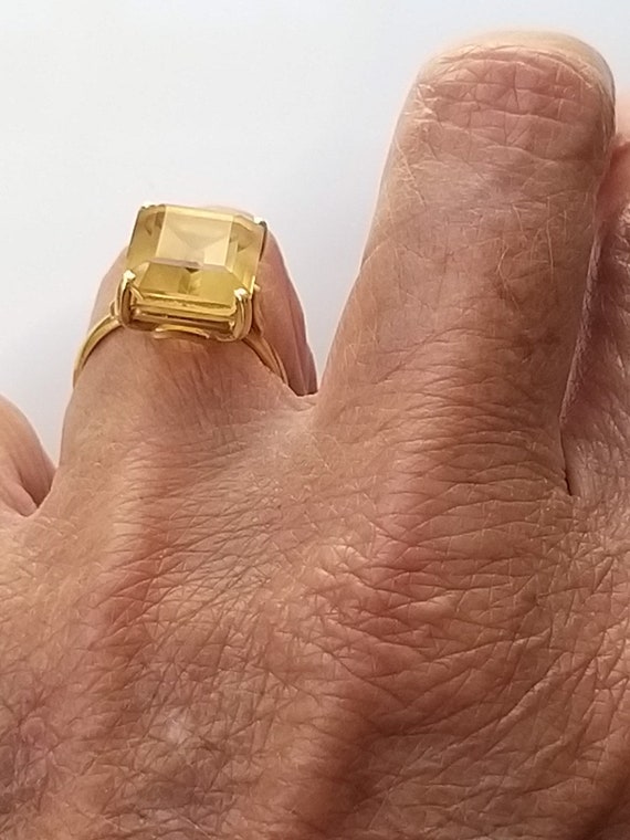 Vintage Rectangular Citrine Solid Gold Ring - Ann… - image 6