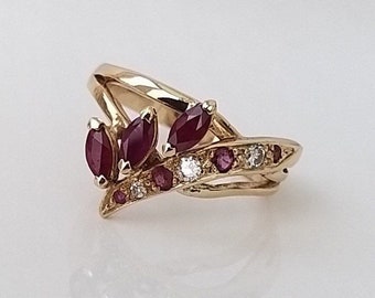 Vintage Ruby & Diamond Solid Gold Ring - Anniversary Present, Engagement Gift, Birthday Surprise, Christmas