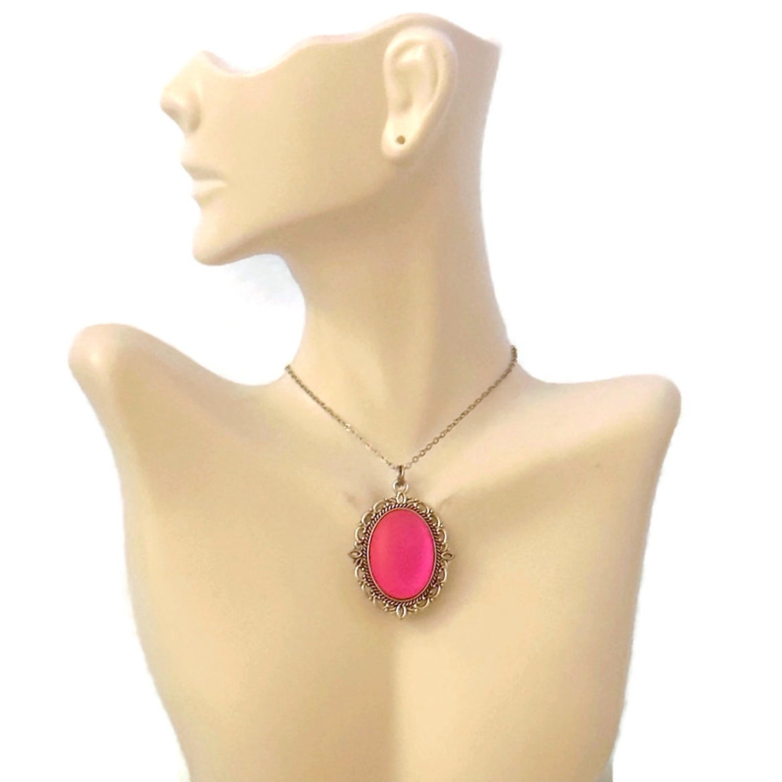 Hot Pink Pendant, Pink Pendant Necklace, Hot Pink Necklace, Bright Pink