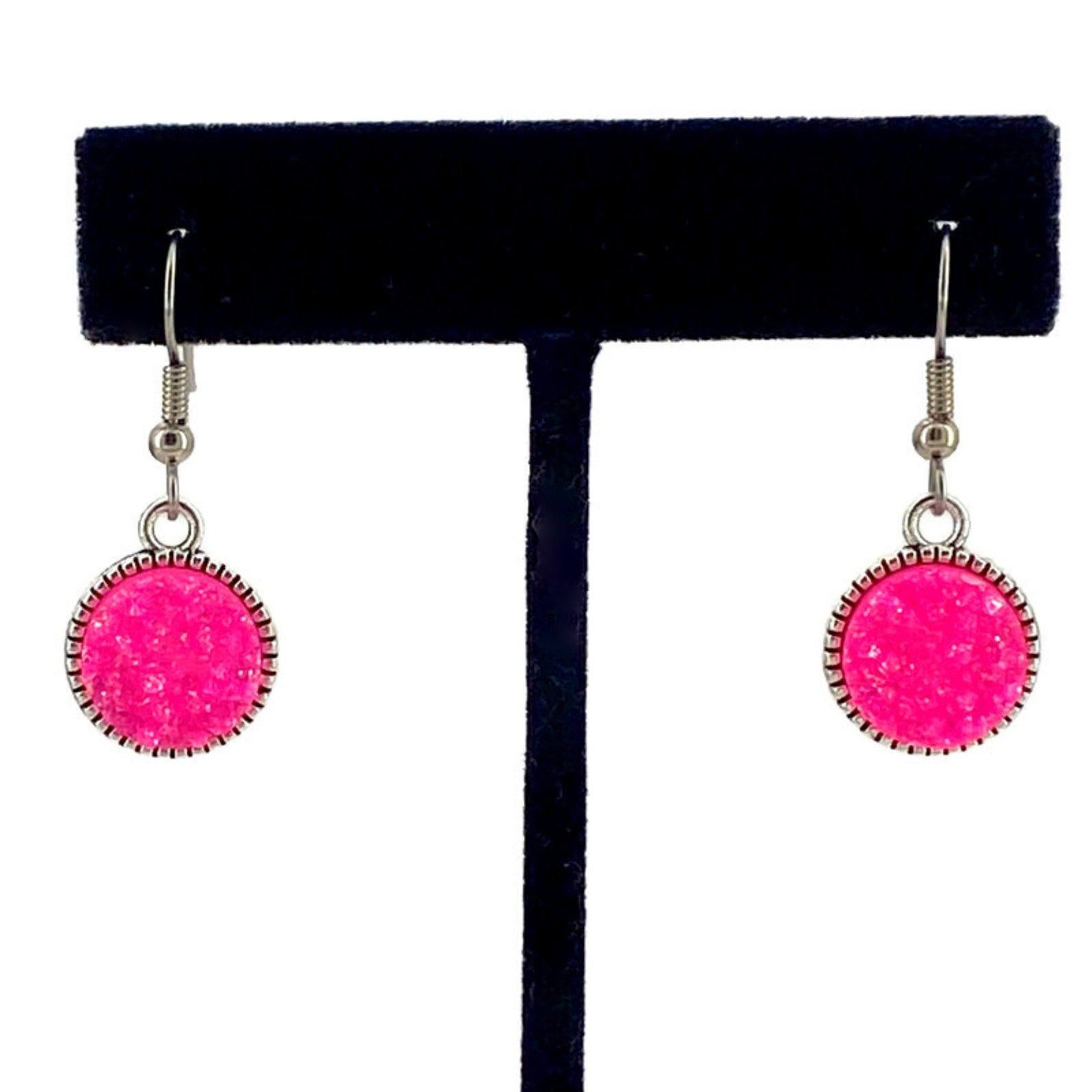Hot Pink Druzy Earrings Faux Druzy Earrings Pink Druzy Etsy
