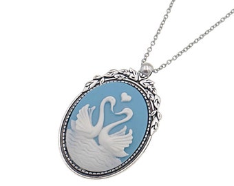 Swan Pendant, Bird Cameo Necklace, Swan Necklace, Lovebird Necklace, Sweetheart Necklace, Sweetheart Gift, Wife Gift, Anniversary Gift