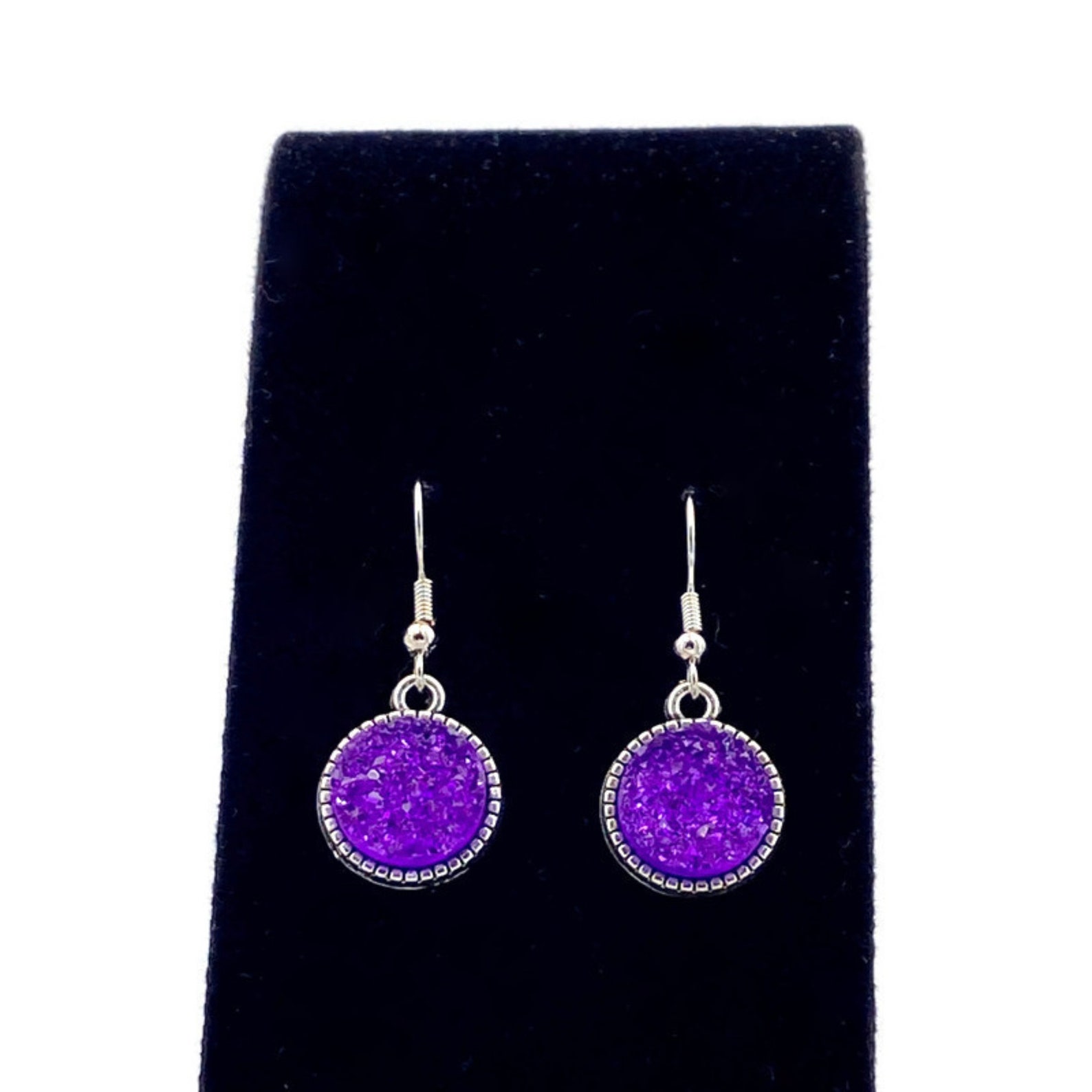 Purple Druzy Earrings, Purple Dangle Earrings, Purple Round Earring