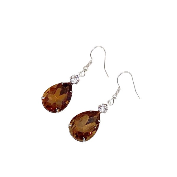 Brown Dangle Earrings, Smoky Topaz Earrings, Brown Topaz Earrings, Brown Glass Earrings, Fall Earrings, Birthday Gift, Gift For Her, for Her