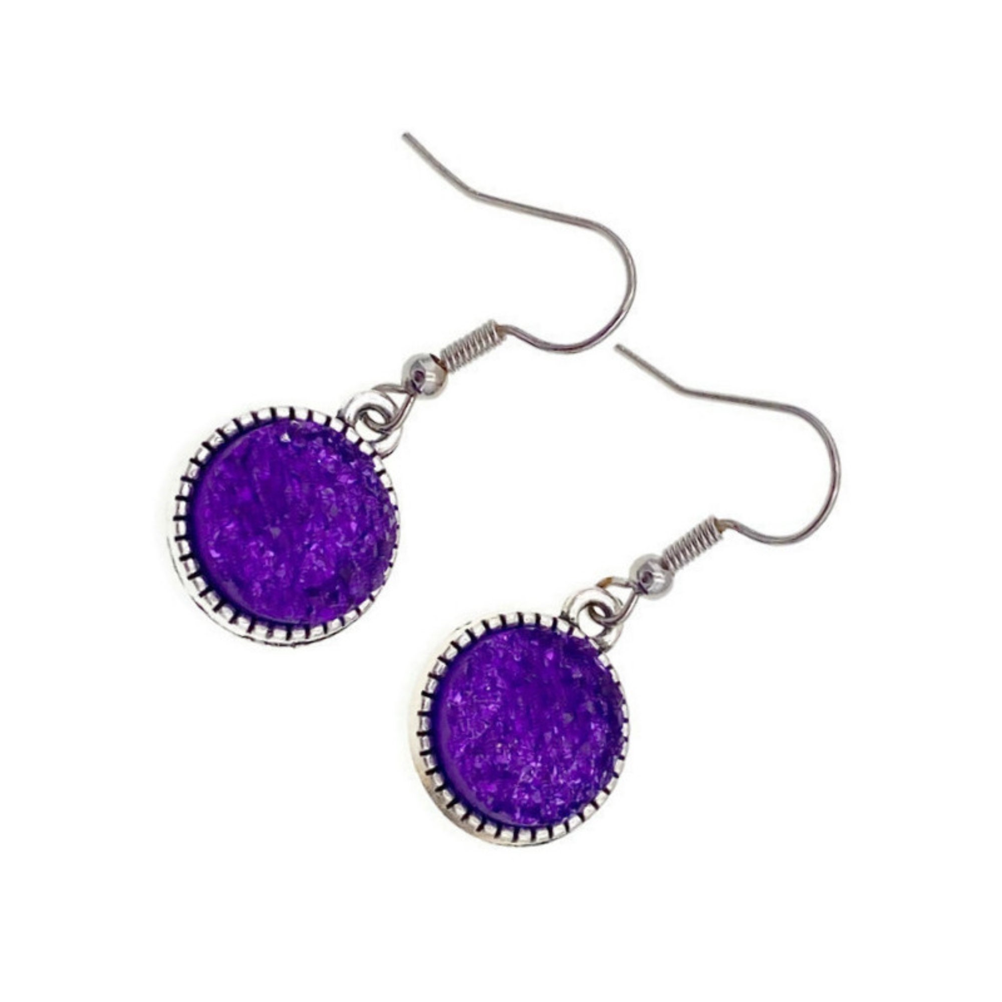 Purple Druzy Earrings, Purple Dangle Earrings, Purple Round Earring