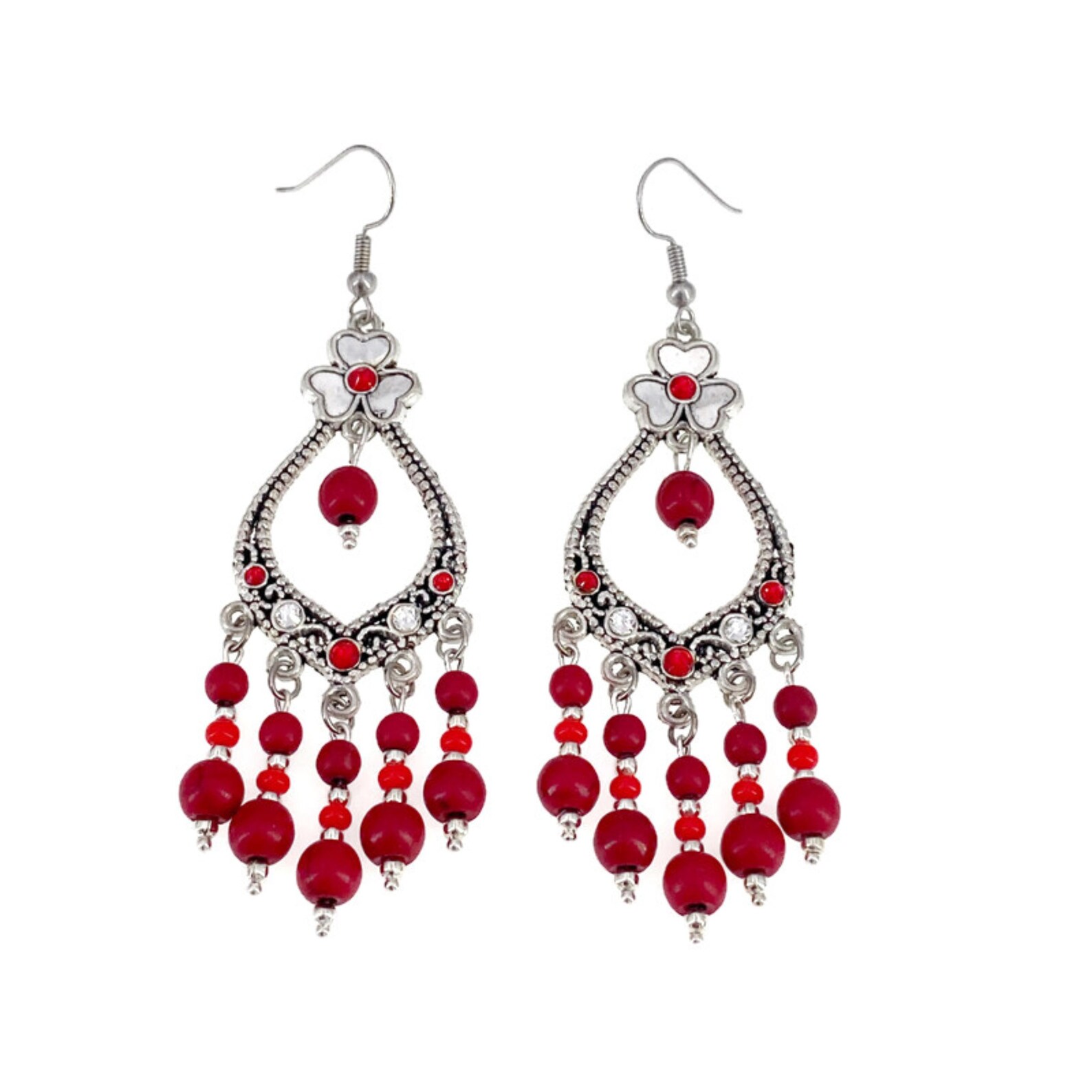 Red Chandelier Earrings Red Statement Earring Red Howlite Etsy