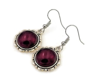 Burgundy Pearl Earrings, Glass Pearl Jewelry, Burgundy Jewelry, Birthday Gift, Gift For Sis, Gift For Women, Burgundy Dangle Earrings, Gifts