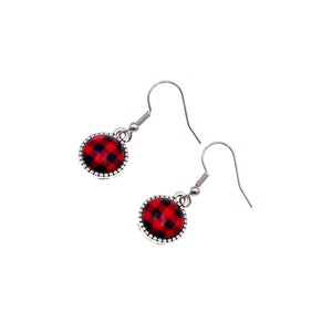 Red and Black Plaid Earrings, Buffalo Plaid Earrings, Plaid Fall Earrings,  Check Earring, Buffalo Plaid Jewelry, Birthday Gift, Girl Gifts