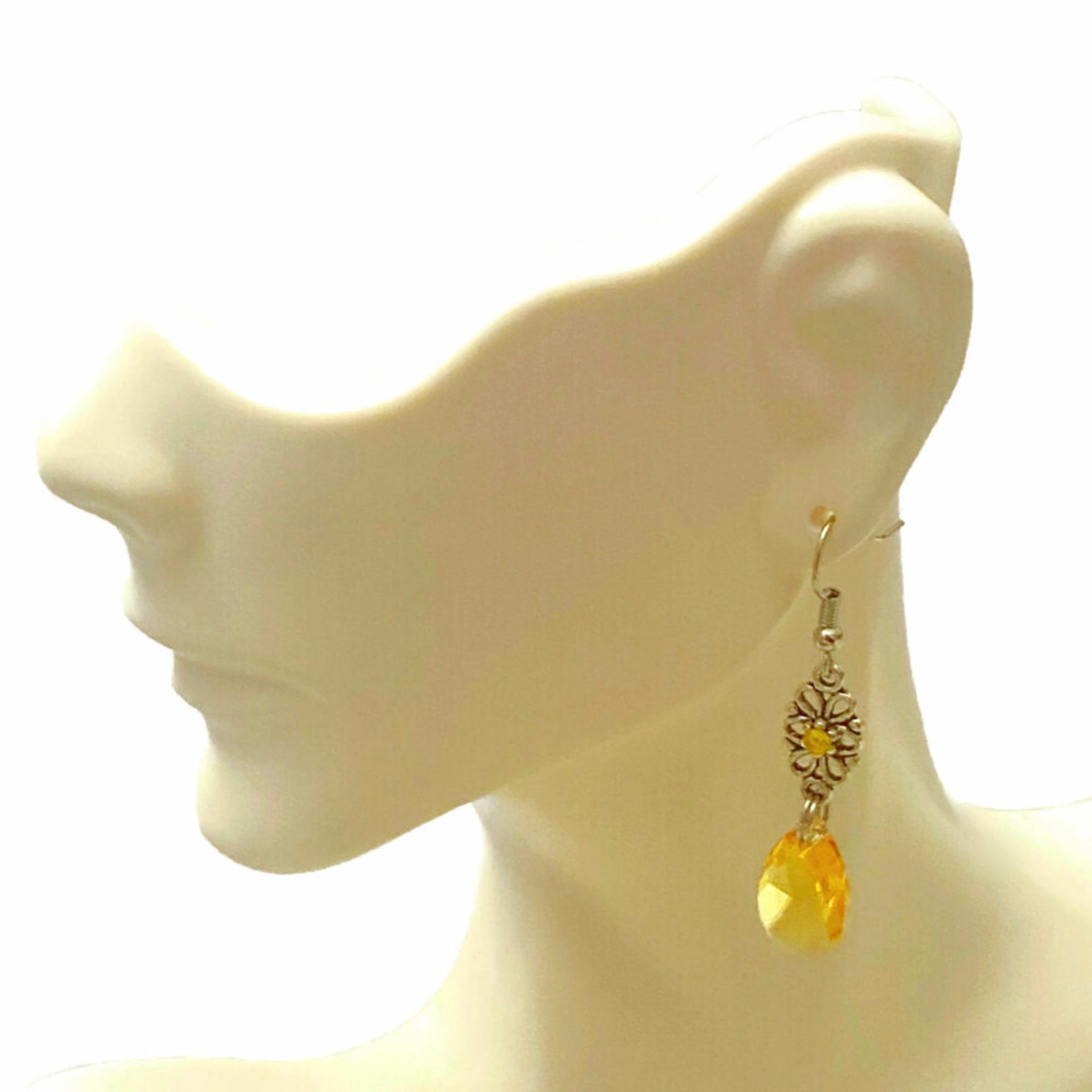 Yellow Dangle Earrings Yellow Crystal Earrings Yellow Etsy