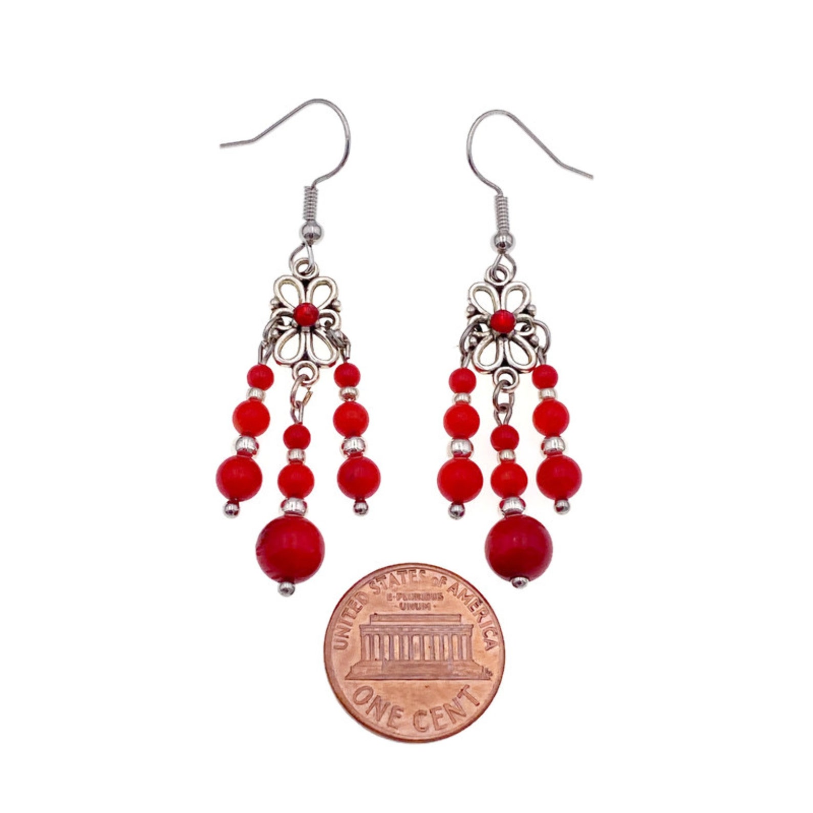 Red Coral Earrings Red Dangle Earrings Gift for Women Wife Etsy