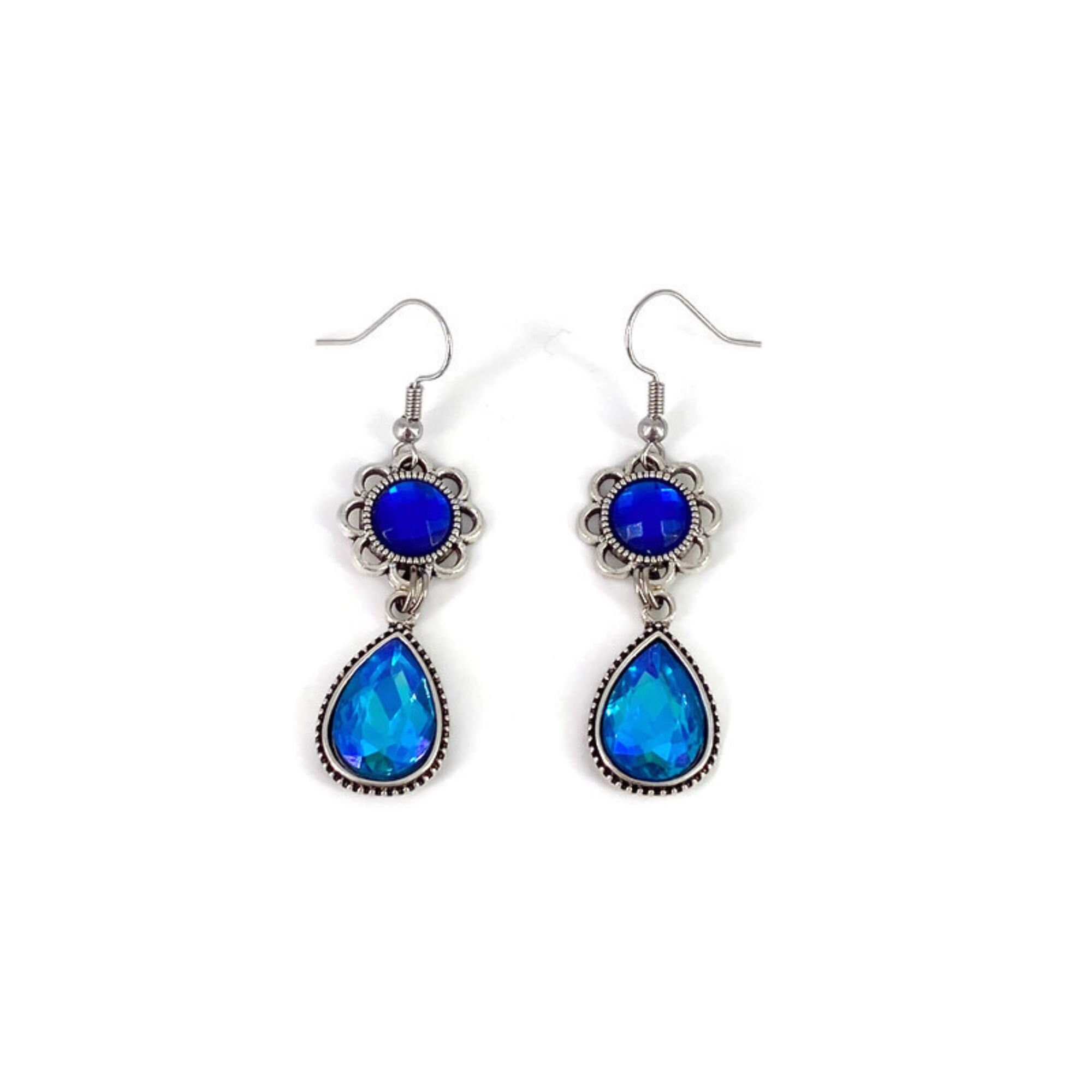 Blue Rhinestone Earrings Blue Teardrop Earrings Blue Dangle - Etsy