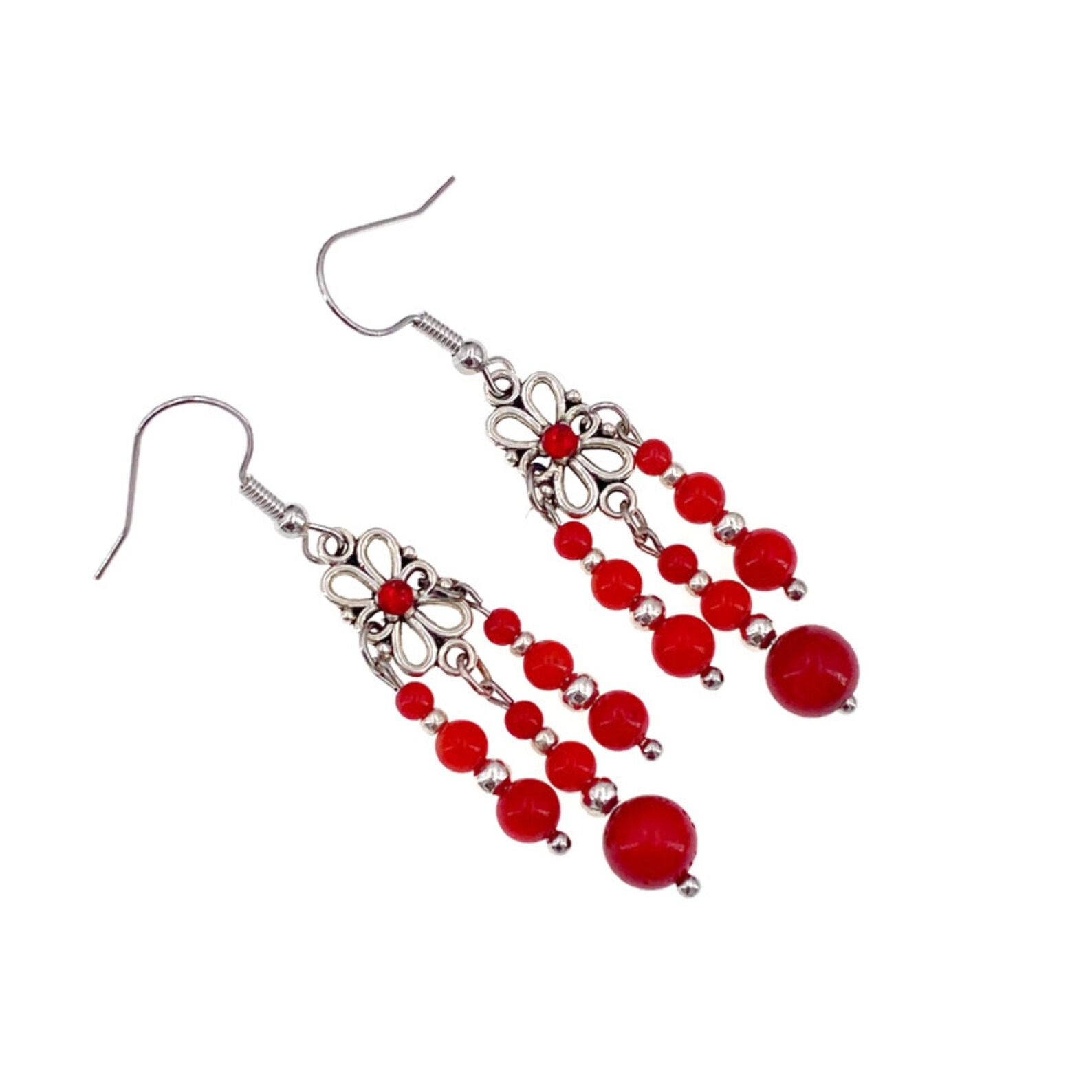 Red Coral Earrings Red Dangle Earrings Gift for Women Wife Etsy