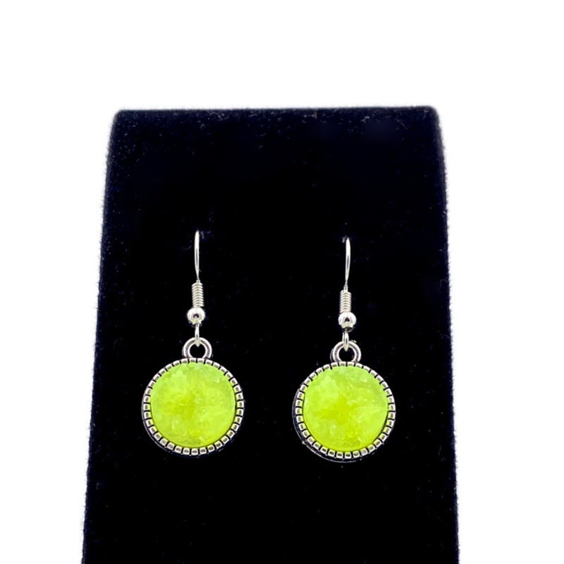 Lime Green Earrings, Bright Green Earring, Lime Green Druzy Earrings