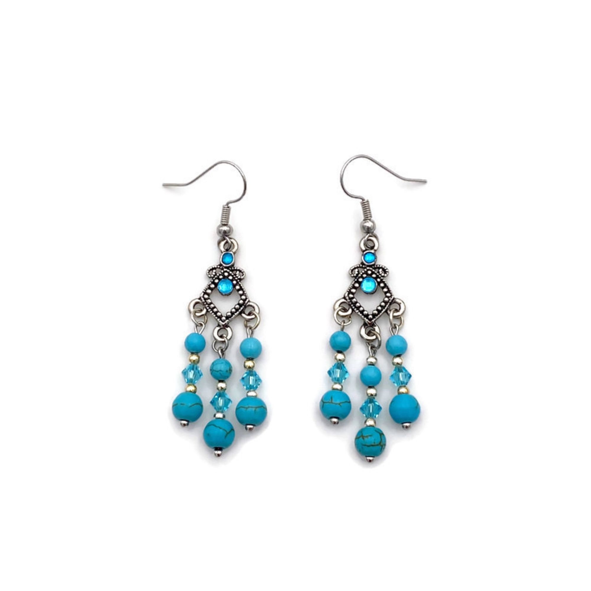 Turquoise Chandelier Earrings Blue Turquoise Earrings Gift | Etsy