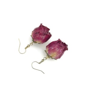 Red Rose Earrings, Real Rose Earrings, Rose Dangle Earrings, Dried Flower Earrings, Romantic Gifts For Her, Anniversary Gift, Gift For Wife