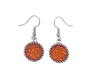 Burnt Orange Earrings, Orange Druzy Earrings, Fall Color Earrings, Fall Dangle Earrings, Orange Drop Earrings, Gift For Sis, Birthday Gift