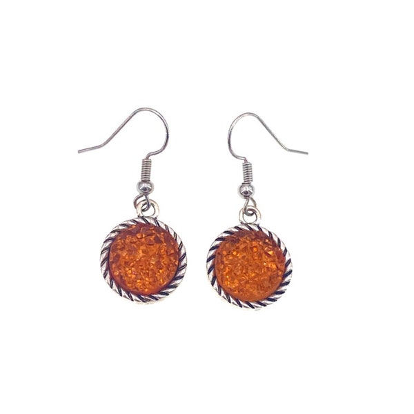 Burnt Orange Earrings, Orange Druzy Earrings, Fall Color Earrings, Fall Dangle Earrings, Orange Drop Earrings, Gift For Sis, Birthday Gift