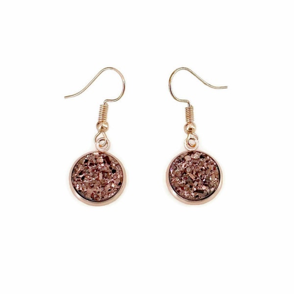 Rose Gold Druzy Earrings, Rose Gold Dangle Earrings, Rose Gold Champagne Earrings, Rose Gold Jewelry, Birthday Gift, For Her, Rose Gold Gift